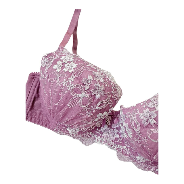 Purple bow Floral Embroidered Japanese Bra UK 32B