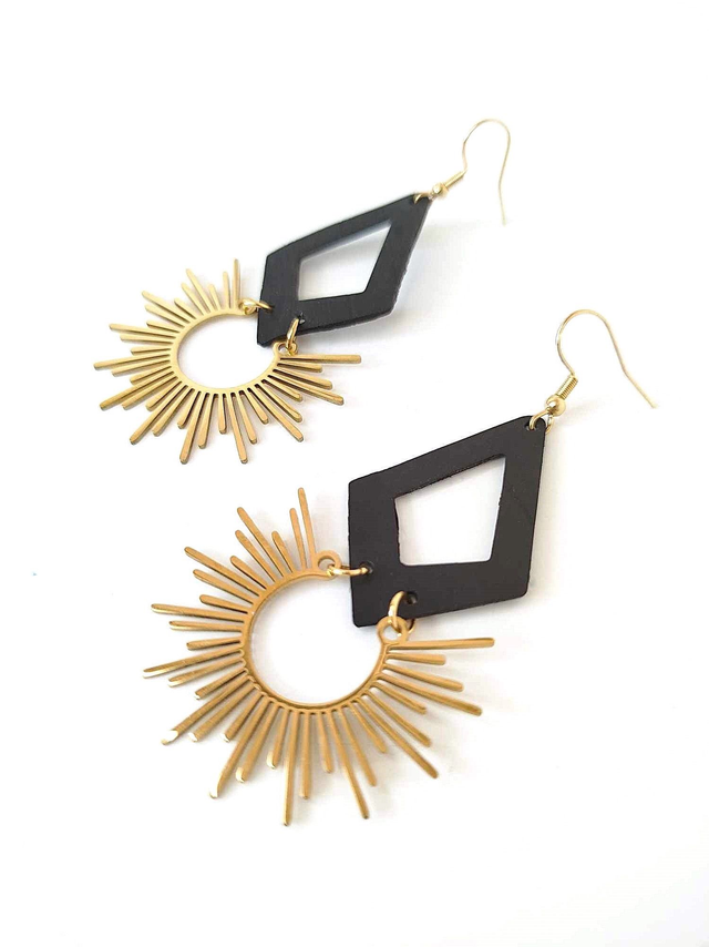 Boucles d'Oreilles Upcyclées en Chambre à Air et Acier Inoxydable Doré - Solaires