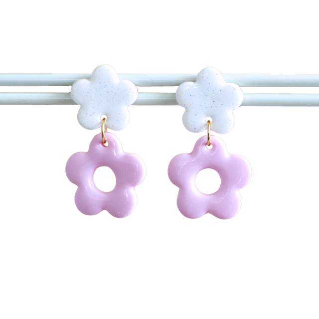 Boucles d’oreilles Lolita rose et blanche paillettes