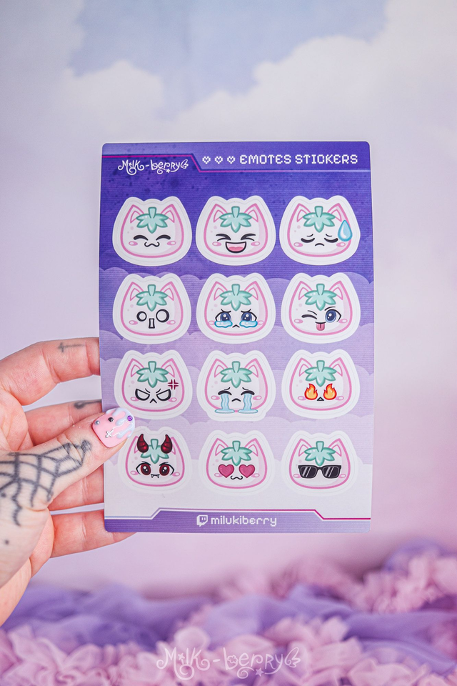 Planche d'autocollants Emoticons Chat Fraise Milk-Berry