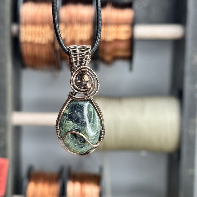 Kambaba Jasper pure copper wire wrapped pendant 