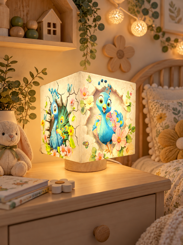 Lampe d'ambiance en cire 10x10cm - "Paons"
