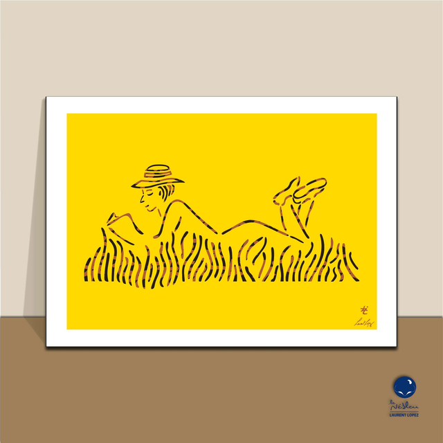 AF10 "Femme qui lit dans l'herbe" 50x70 cm