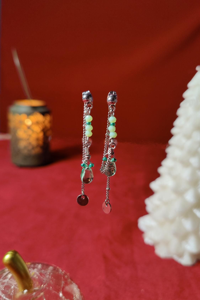 Coffret bijoux - Boucles &amp; Bracelet assortis - Vert d&#039;eau &amp; Argenté