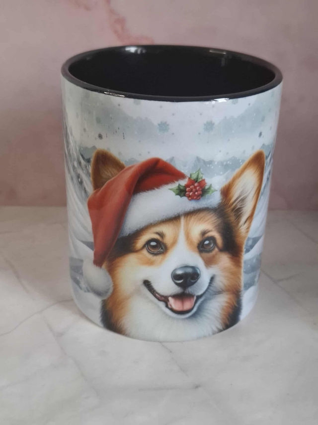 Mug noir Corgi de Noël