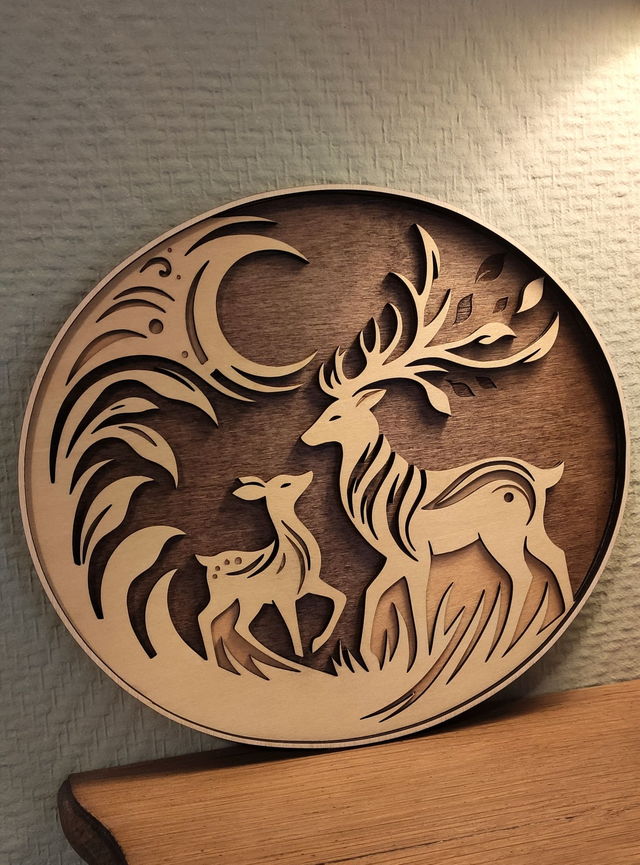Cerf et biche fantaisie en relief