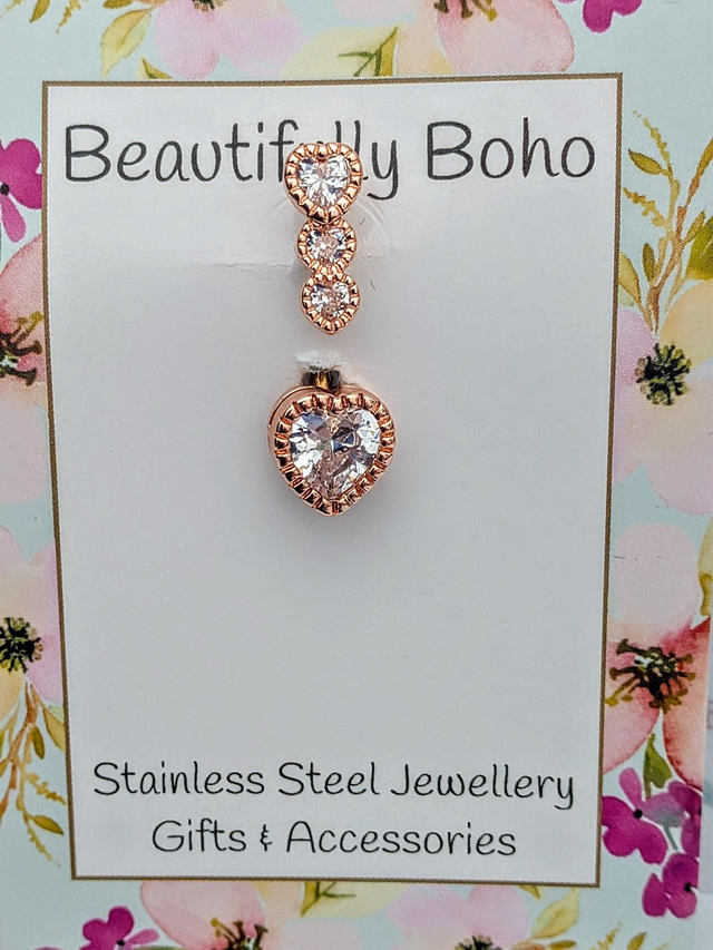 Rose Gold Tone Plated Stainless Steel Crystal Belly Bar 