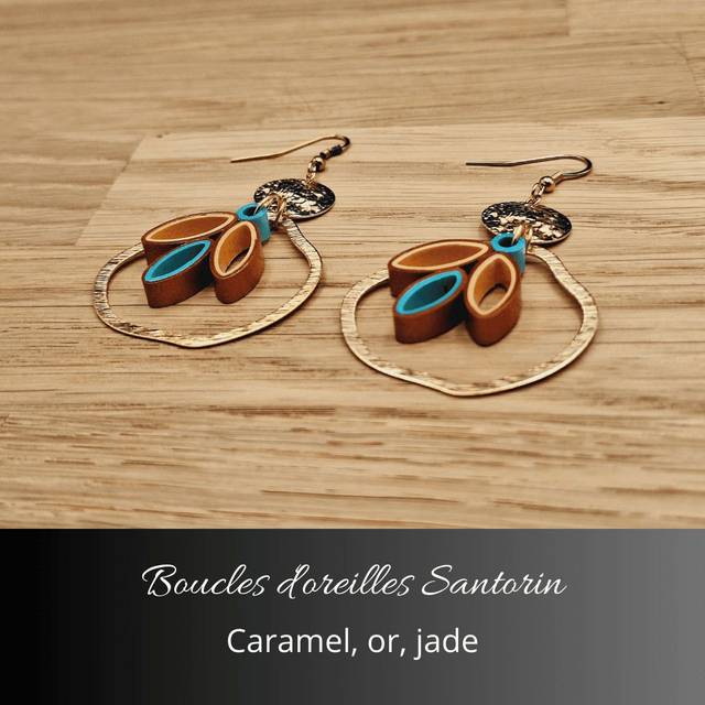 Boucles d&#039;oreilles Santorin - Caramel, or, jade