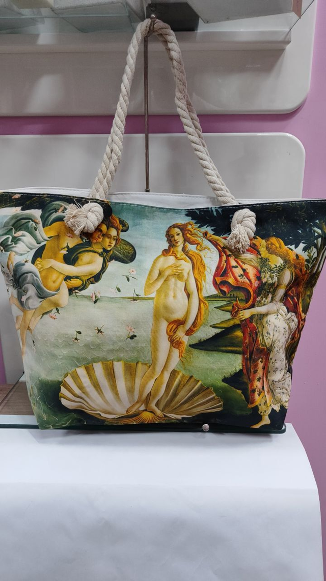Borsa La nascita di Venere di Sandro Botticelli in tela con manici in corda