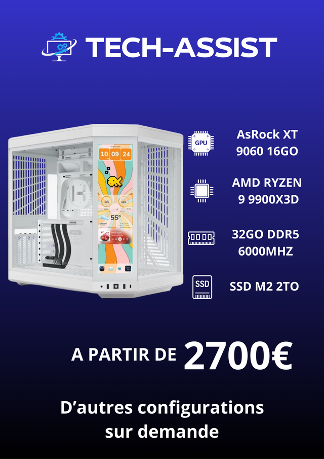 PC Gamer Kano RYZEN 9 9900X3D RX9060 XT 16Go 32Go DDR5