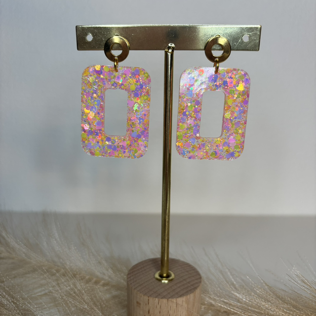 Boucles d’oreilles paillettes roses et jaunes