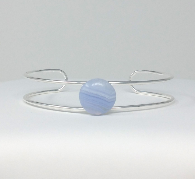 BRACELET DOUBLE AVEC CABOCHON BLUE LACE AGATE PLAQUE ARGENT - BPL0804