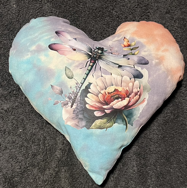 Hand Tie dye cushion with dragonfly and Lilly