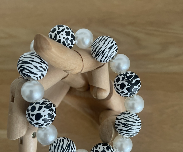 Bracelet perles en bois imprimer animal 