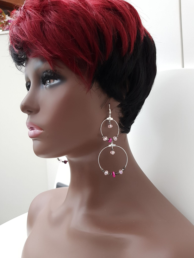 Boucles D&#039;oreilles Creoles Pendentes Argentées Perles De Verre, Hematite et Coquillages