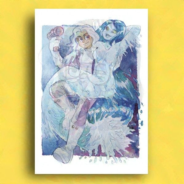 Print Cosmos &amp; Waterfall Pose - Watercolor paper 