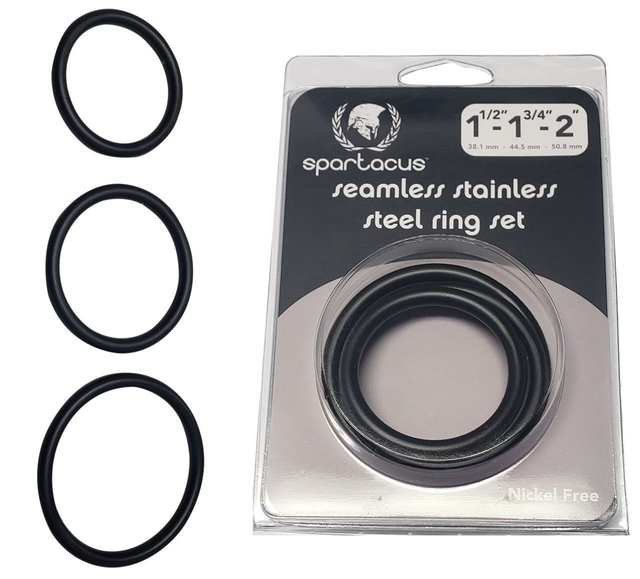 SPARTACUS Black Seamless Stainless Steel C-Ring Set-1.5", 1.75" &amp; 2"