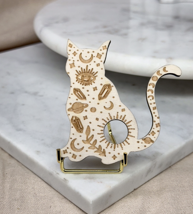 Luna Cat Wood Sphere Holder