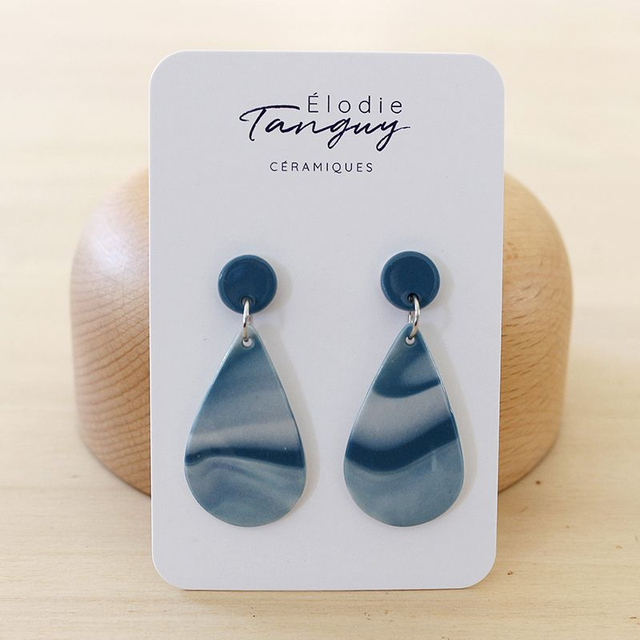 Boucles d’oreilles en porcelaine – Gouttes - Bleu émeraude - Brillant