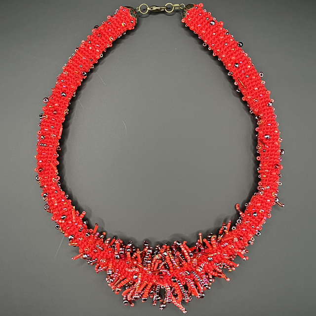 Collier Crochète Rouge Perlée 