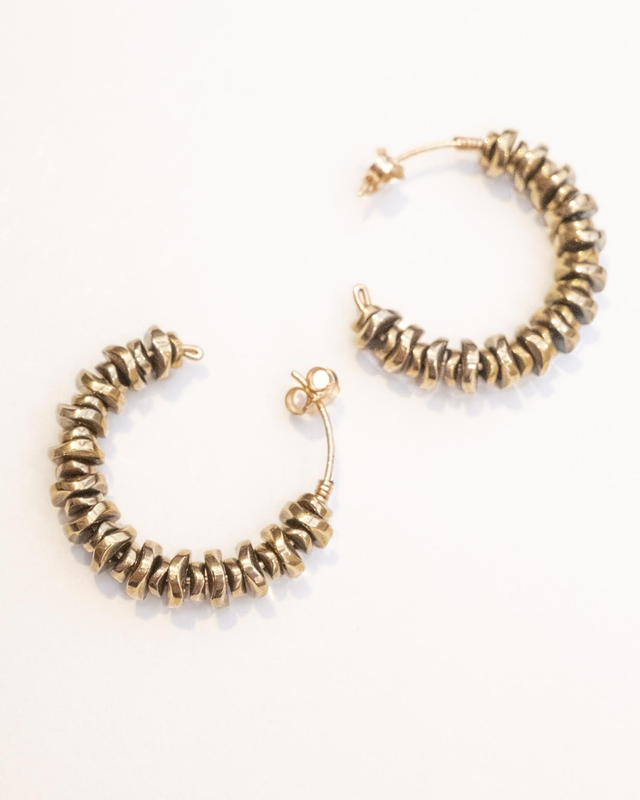 Créoles N°2 Hématites dorées & Or Laminé 14k