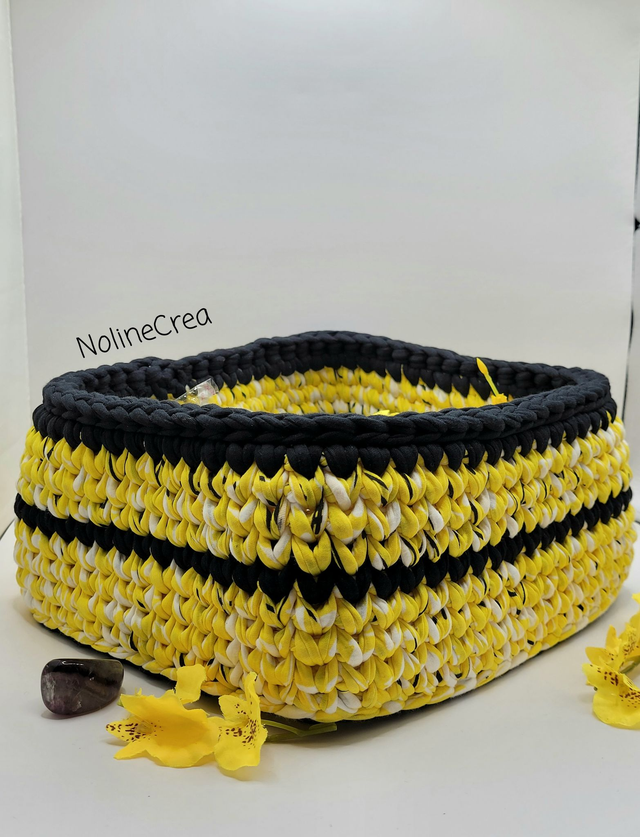 Panier rectangle imprimé jaune, Panier imprimé et noir jaune pour le rangement