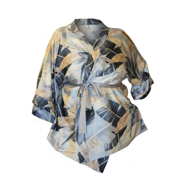 Kimono Cousu Soie en soie motif plumes – Taille unique 44-56