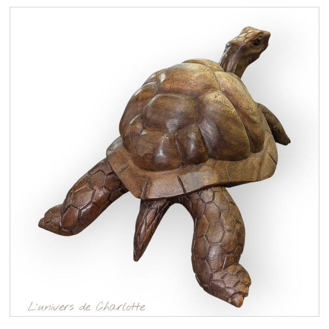 Statue "Tortue de terre" 40cm en bois sculpté à la main
