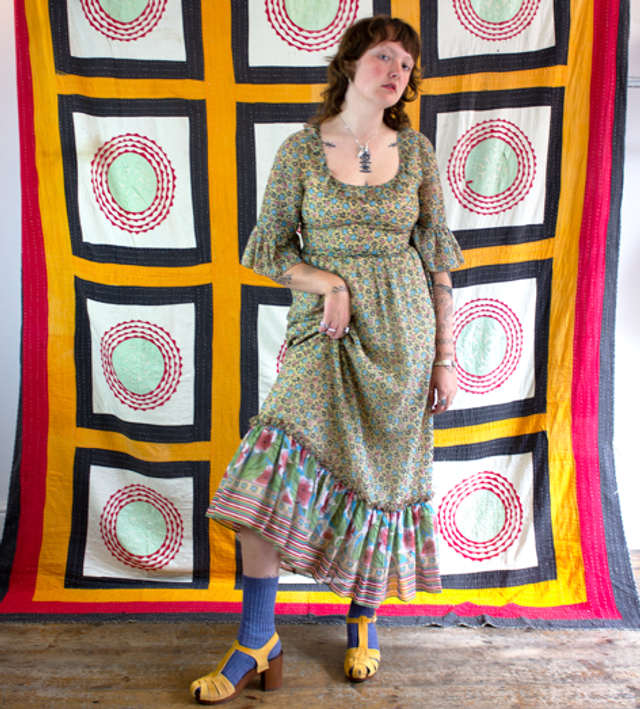 Floral Ruffled Dress, 1970’s - Size 10