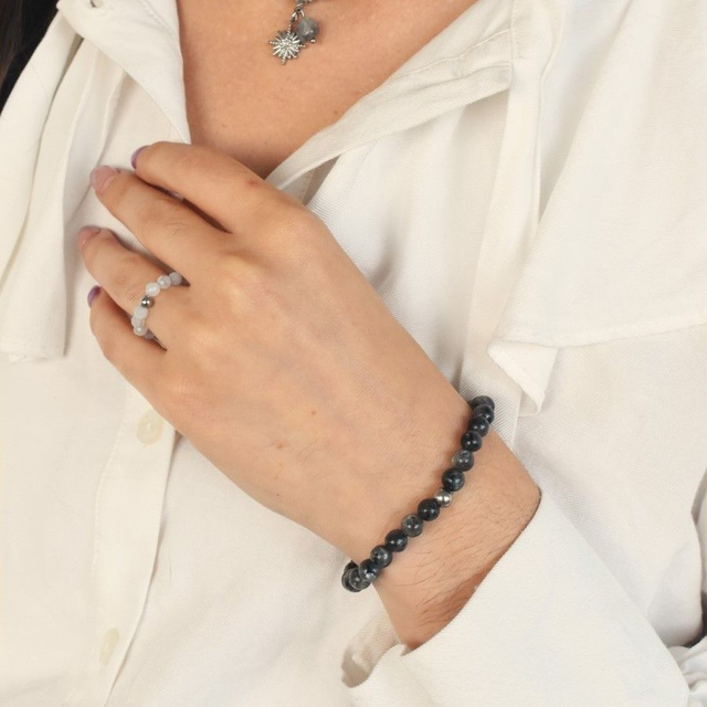 Bracelet Litho - Pierre de lune noire : Protection & Ancrage