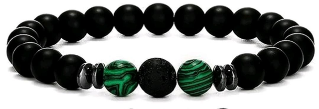 Bracelet onyx,malachite,pierre de lave,hématite 