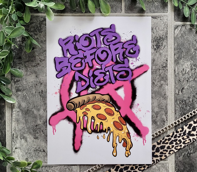 Riots Before Diets – Feminist Pizza Punk A4 Art Print
