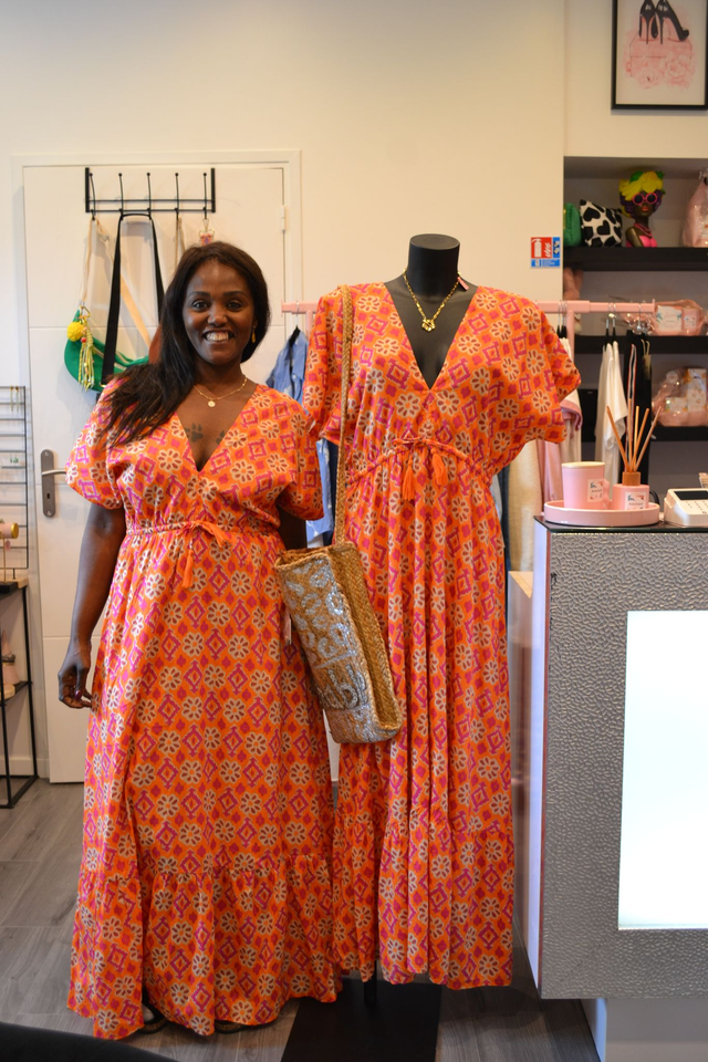 Robe longue empire orange