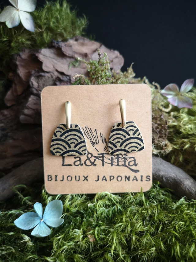 Boucles d&#039;oreilles - puces - papier washi - vague - La&amp;Titia 