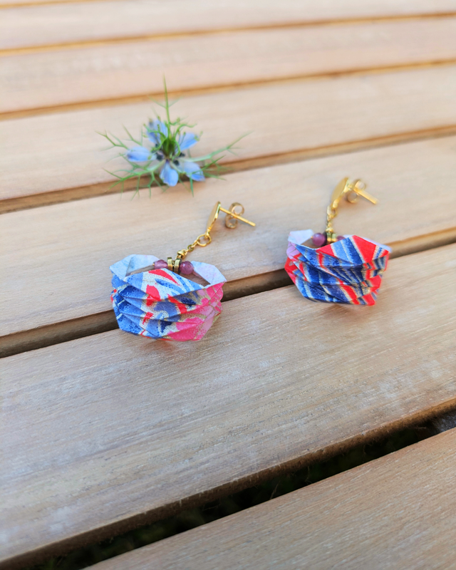 Boucles d'oreilles origami Lune ou l'autre rouge carmin taille S