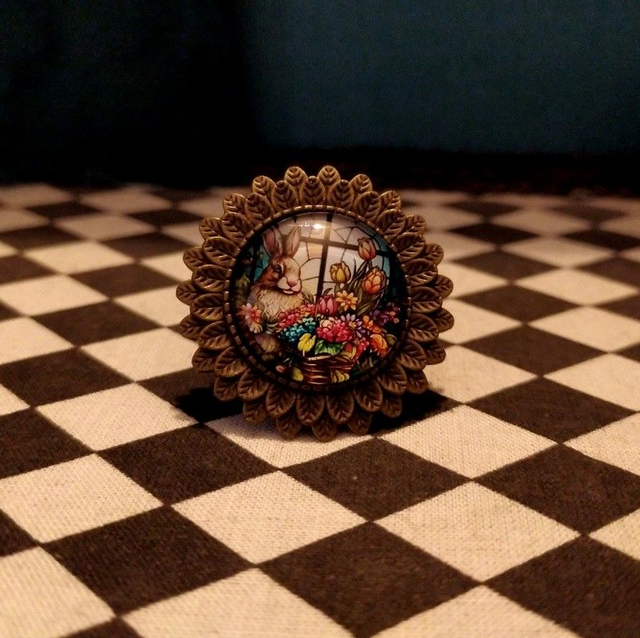 Bague printanière cabochon lapin