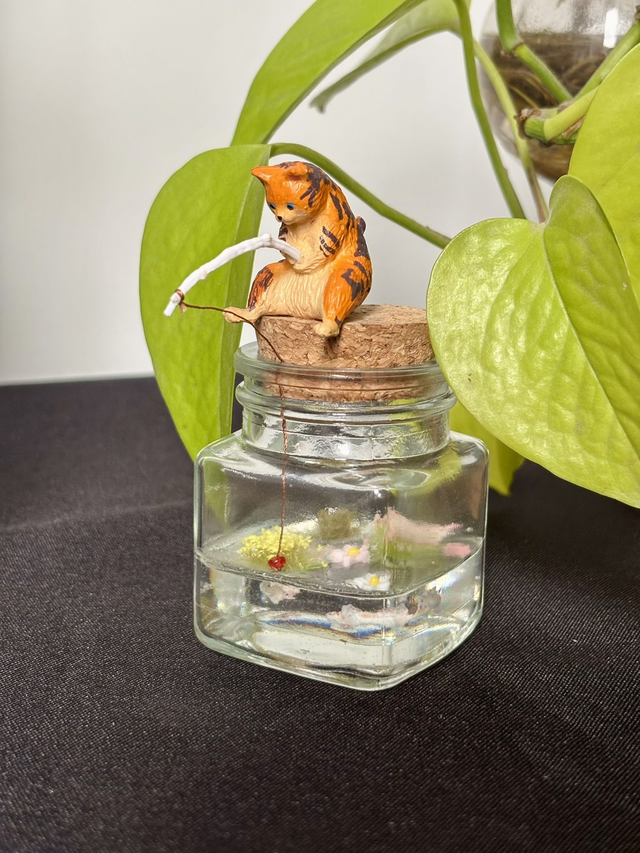 🍃 Mini terrarium verre - Chat pêcheur 