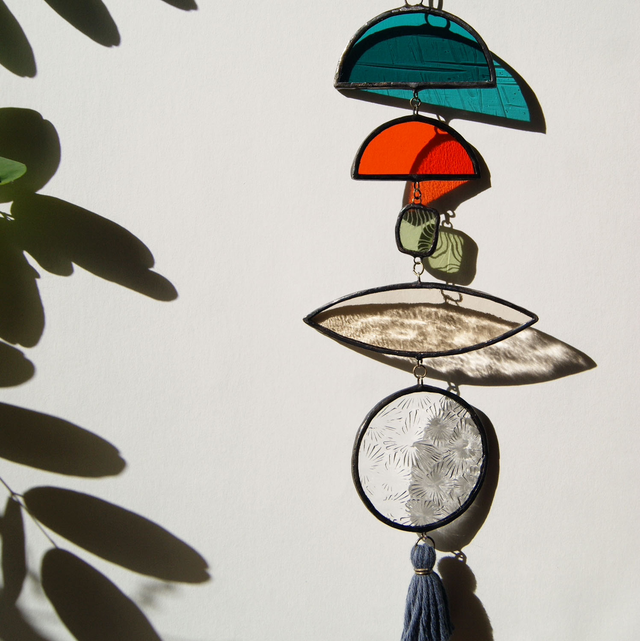 Attrape-Soleil verre géométrique ● Bleu, orange, kaki, rose pâle