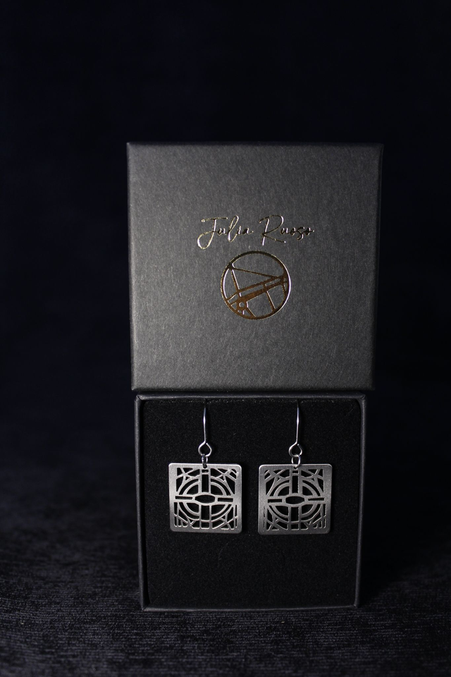 Paris  Champ de Mars / Tour Eiffel | Boucles doreilles carre | Inox | Dedale