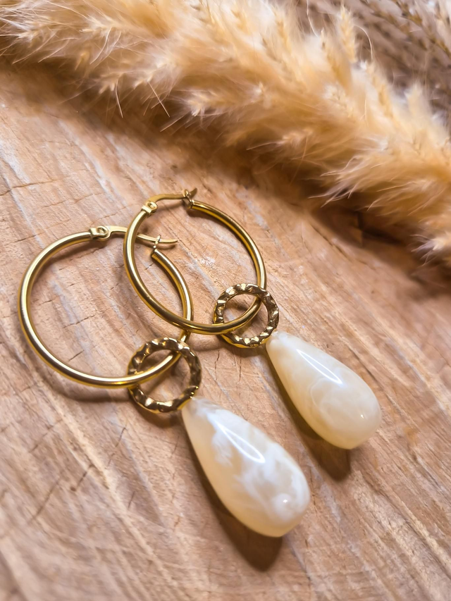 Boucles d'oreilles modulables "Pierrette" - Modèle doré et champagne