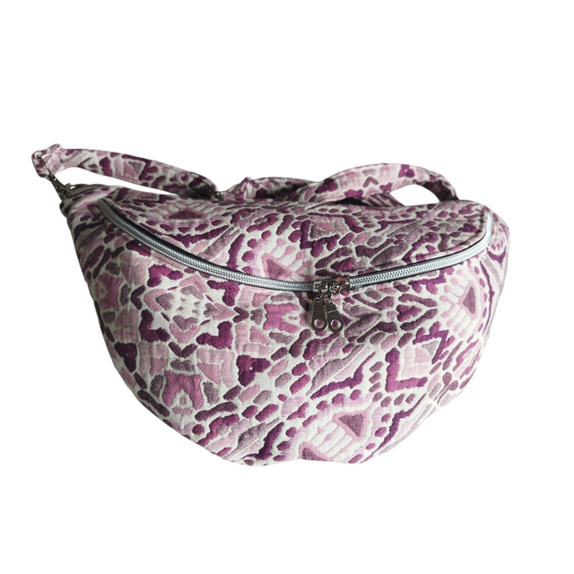 Sac banane en tissu jacquard de violet, rose et blanc