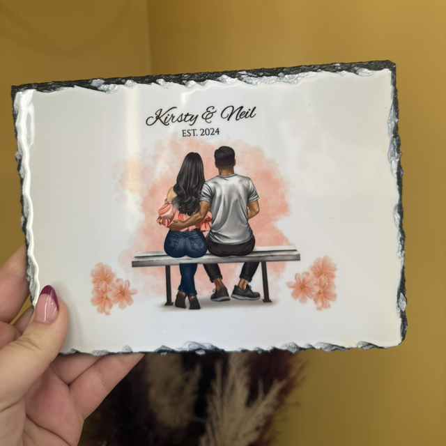 Personalised “Couple on a bench” Watercolour Slate