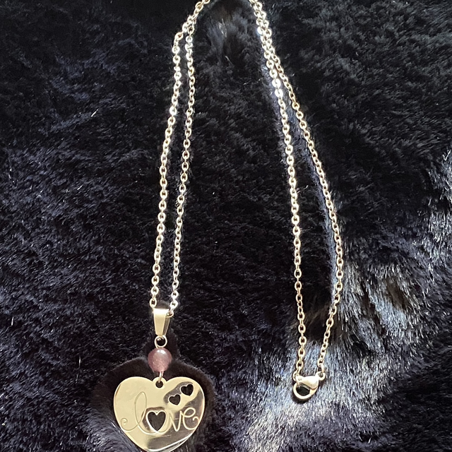 Pendentif Coeur &quot;Love&quot; &amp; Quartz Fraise