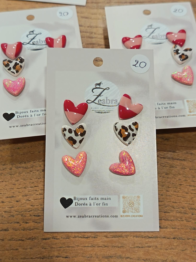 Boucles lot de 3 Puces coeurs