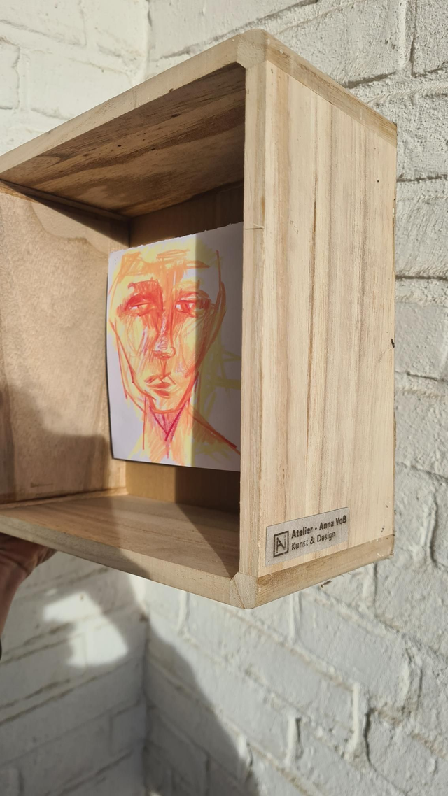 Illustration im Holzrahmen, 22,5x22,5x11