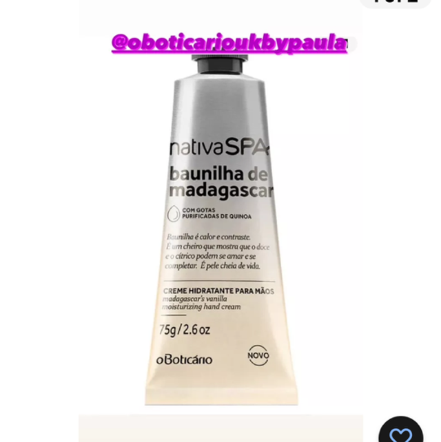 Nativa Spa Creme para Mãos Baunilha de Madagascar 75g (Madagascar Vanilla)