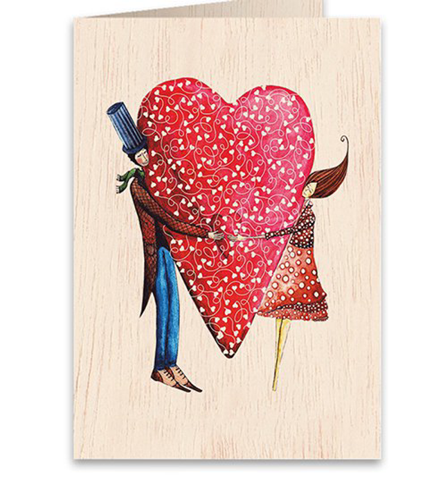 Couple Heart Wooden Card