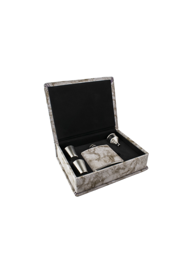 Marble Effect Hip Flask Luxury Gift Set