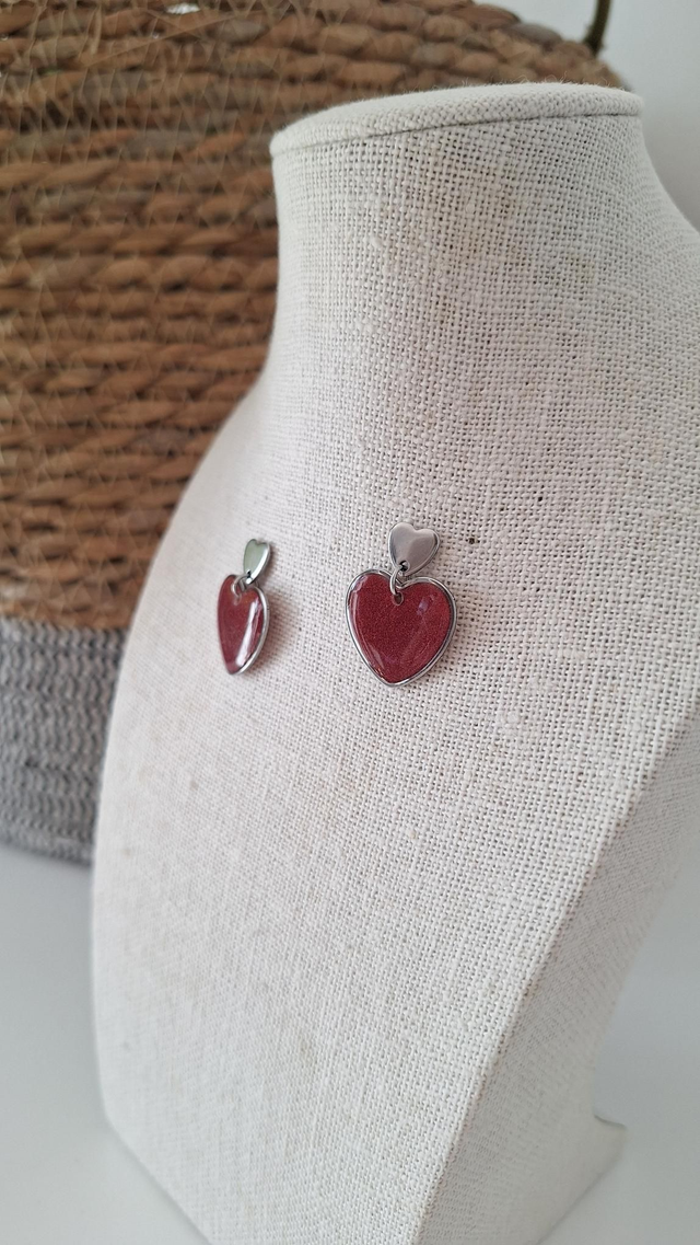 Boucles oreilles cœurs bordeaux