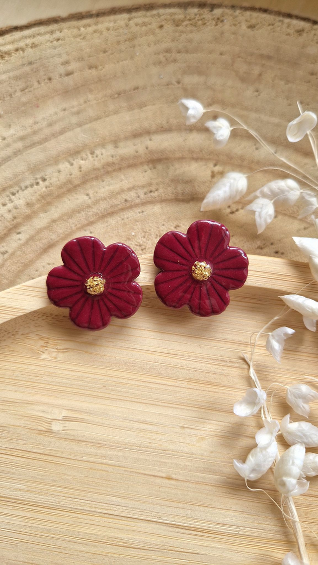 Flora - Boucles d'oreilles en pâte polymère et résine.